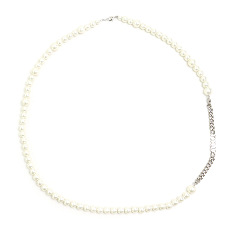 MIU MIU Silver Pearl Necklace